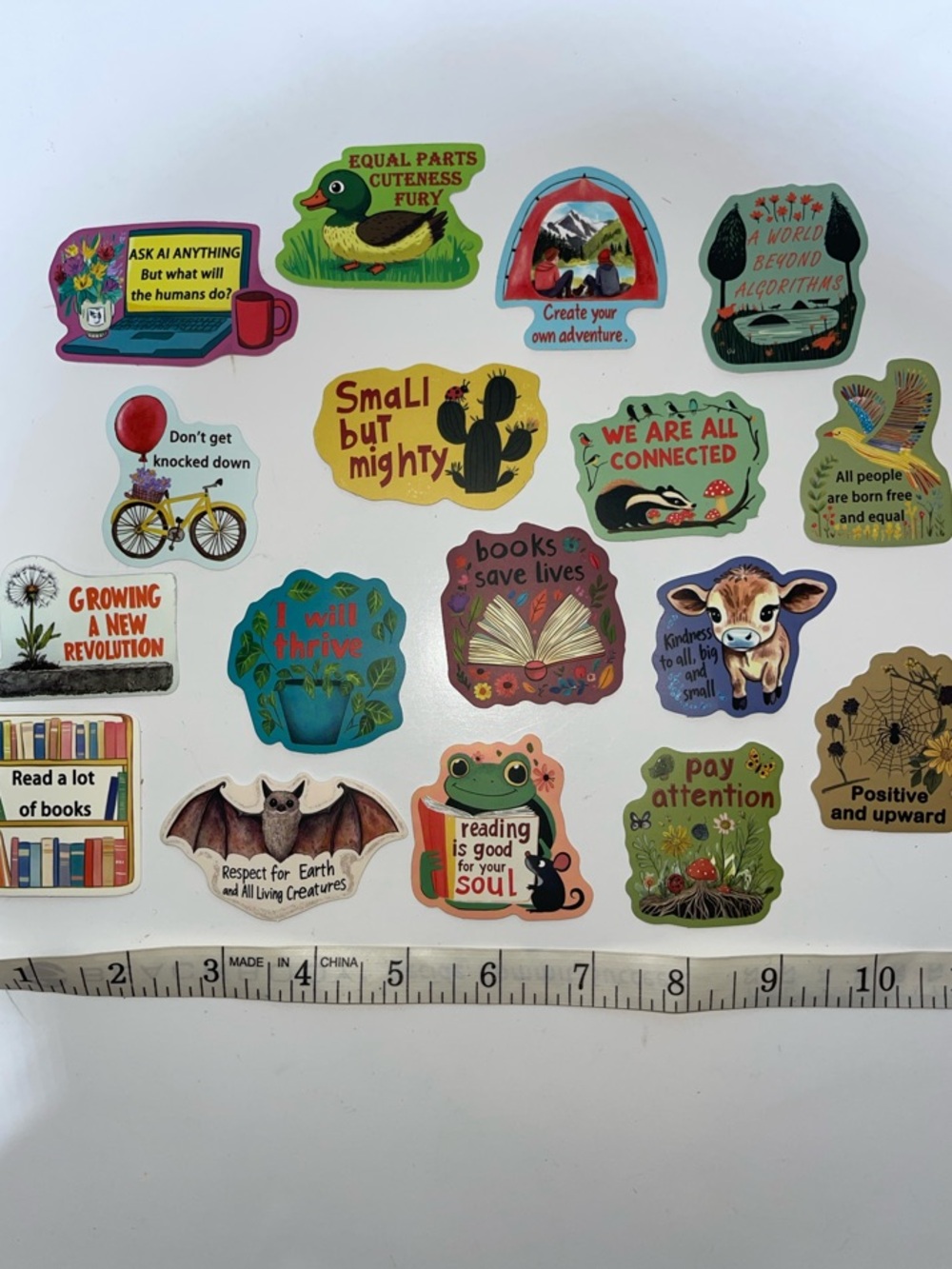 Nature & Reading Cute Inspirational Stickers (17) - Colorful Graphic Set